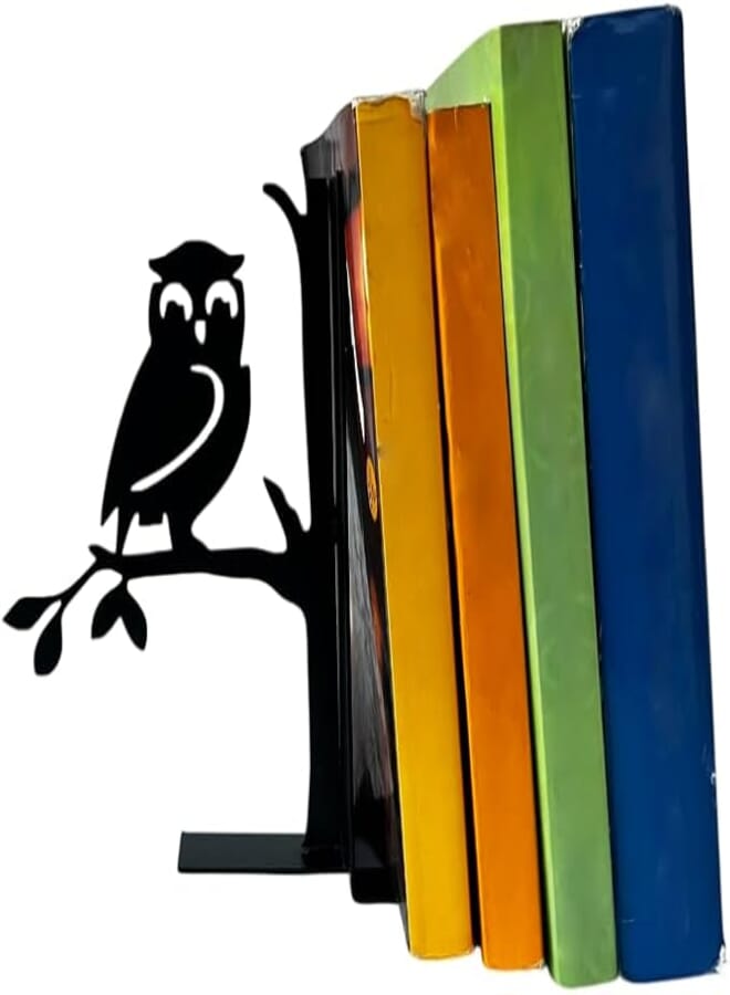 Decorative Metal Owl Bookend, Black, Single-Sided Design